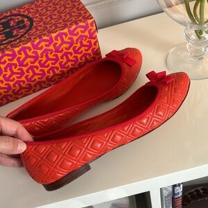 Tory Burch Marion Quilted Baller Flat. Color Samba. Size 9.5. EUC.